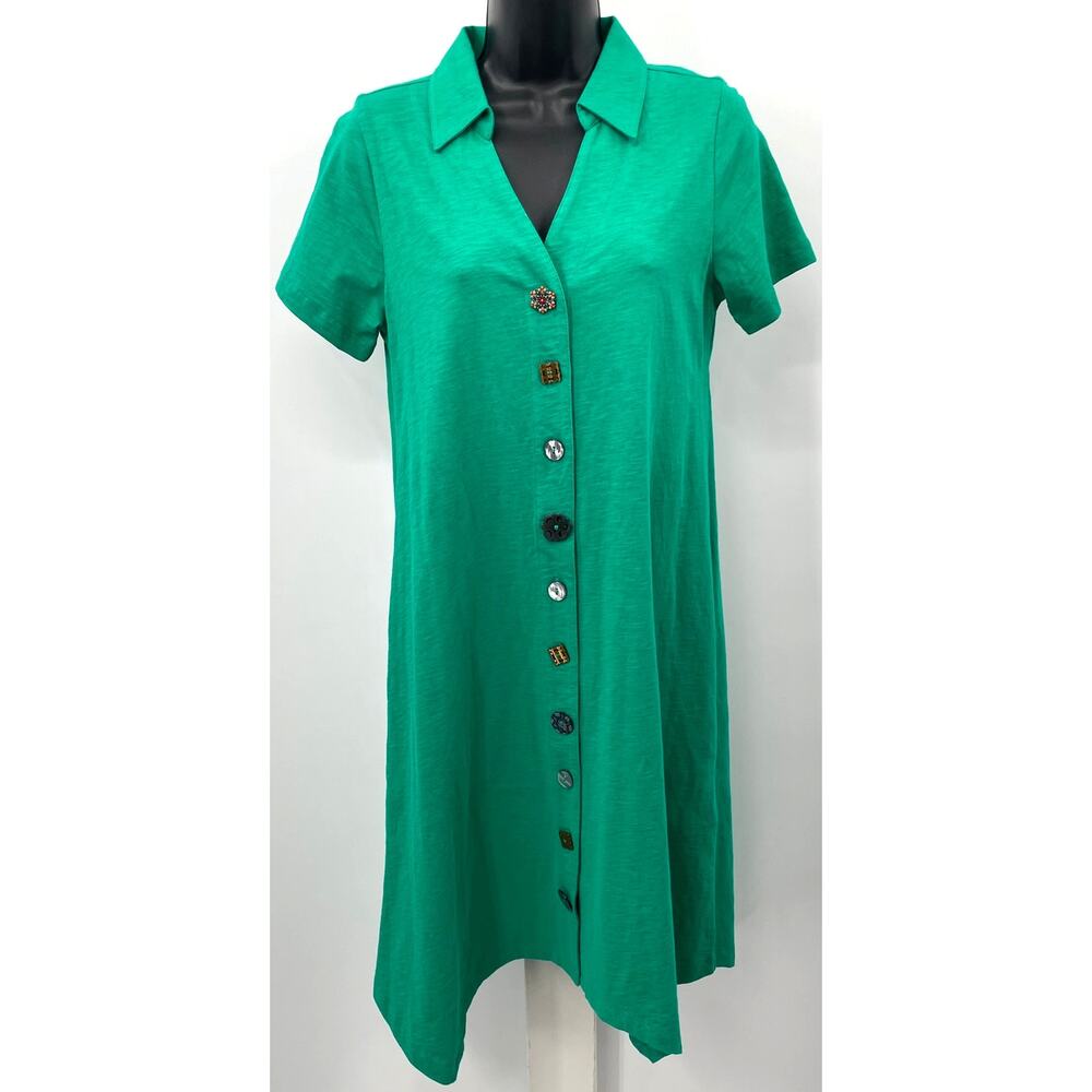 Soft Surroundings Danielle Solid Green Button Dre… - image 1